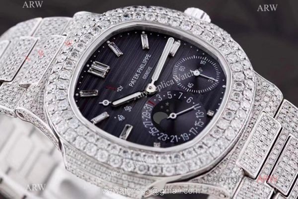Iced Out Patek Philippe Nautilus Moon Phase Power Reserve 5712 Watch Swiss Grade Watch 2