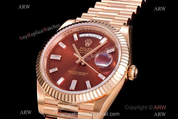 (GM) Swiss 2836 Rolex Day-Date 40mm Watch Chocolate Dial Diamond Markers 2