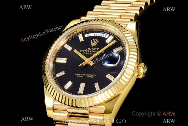 (GM Factory) Swiss Grade Rolex Day-Date 40mm Watch Gold Case Diamond Markers 2