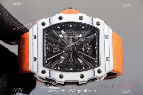 KV Factory Richard Mille RM 12-01 Tourbillon Watch Quartz fiber Case Orange Canvas Strap 2