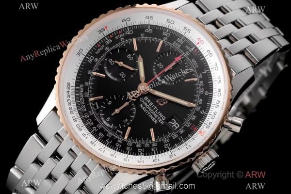 Swiss Grade Breitling Navitimer 1 Chronograph KOR A7750 Watch Rose Gold Bezel Black Dial 2