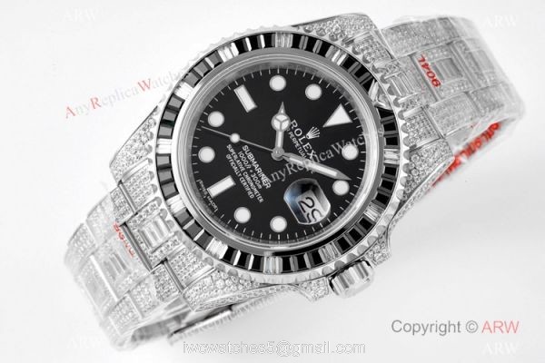 Swiss Grade Clone Rolex Iced Out Submariner Watch Swiss 3135 904L Stainless Steel 2
