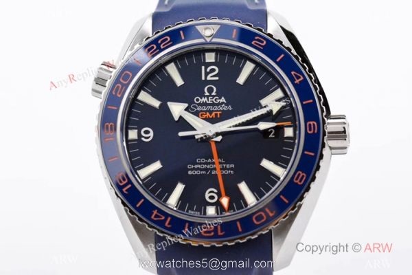 Swiss Copy Omega Seamaster Planet Ocean 600m Co-Axial GMT VSF 8605 Watch Blue Rubber Strap 2