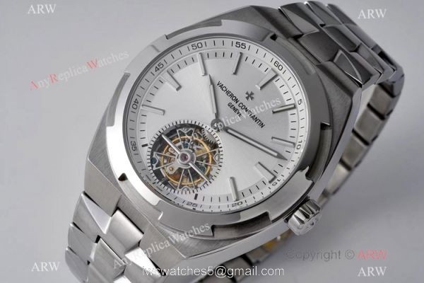 EUR Factory Best Edition Copy Vacheron Constantin Overseas tourbillon Watch Silver Dial 2