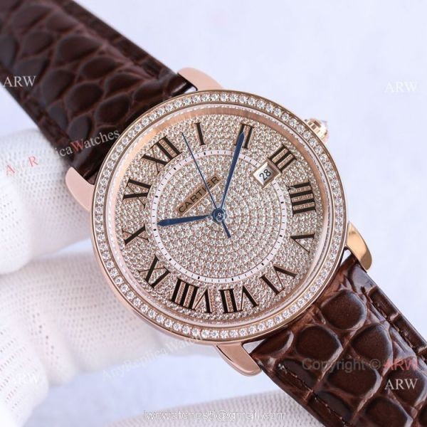 TW Swiss Relica Cartier Ronde Solo de Cartier Iced Out Watch Full Diamond Dial Roman Markers 2