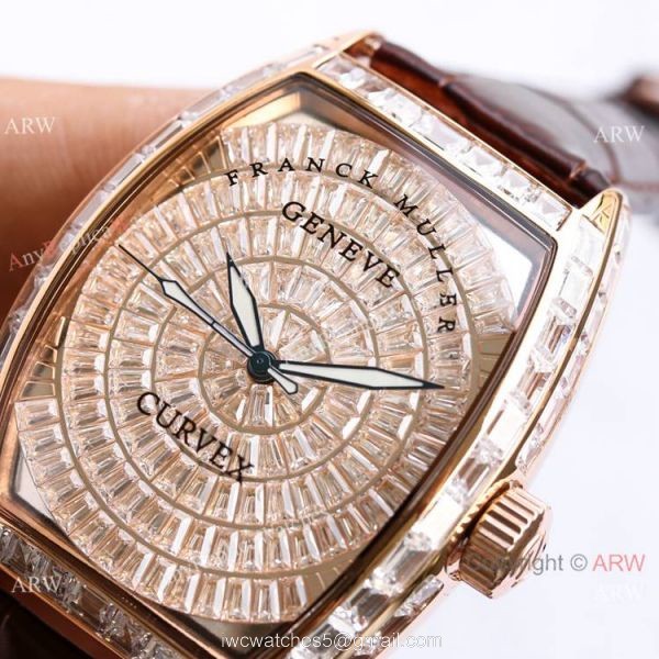 Swiss Copy Franck Muller Geneve Cintree Curvex Iced Out Watch TWF V2 version Rose Gold 2