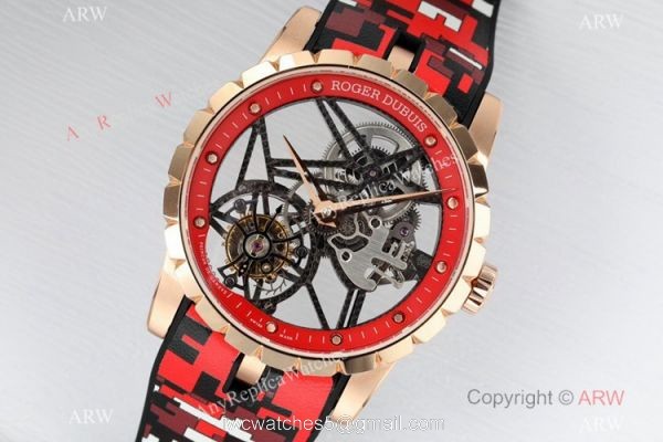 2021 New! BBR Factory 1:1 Copy Roger Dubuis Excalibur Skeleton Flying Tourbillon Watch Rose Gold Skeleton Dial 2