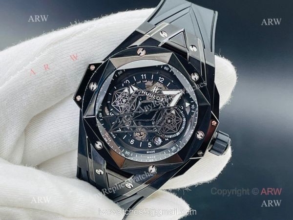 HB Factory New Hublot Big Bang Sang Bleu All Black Replica Watches 45mm 2
