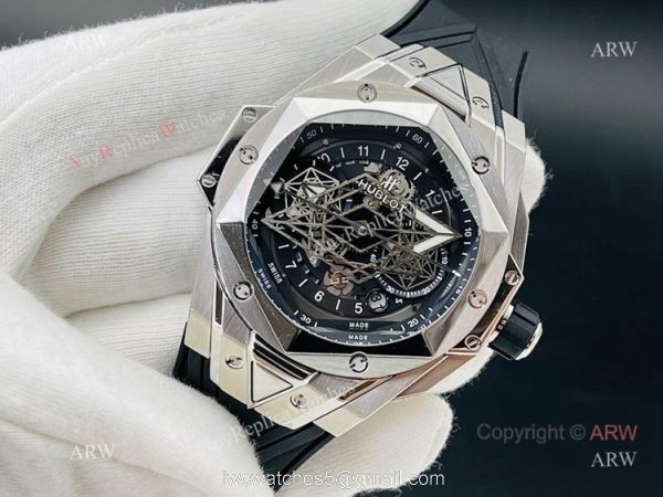 High Quality Replica Hublot Sang Bleu Black Watch 45mm eta7750 Automatic Movement 2