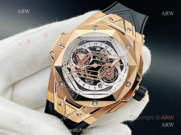 Swiss Replica Hublot Big Bang Sang Bleu Rose Gold Watch For Men With Black Rubber Strap 2