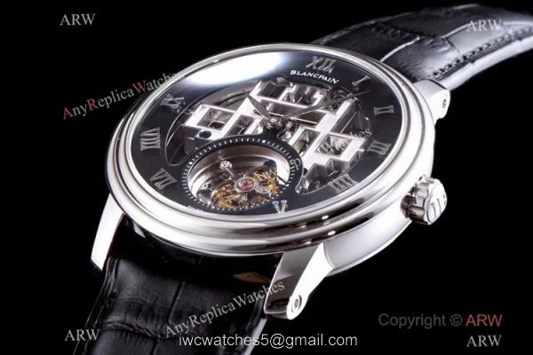 Super Clone Blancpain Fantasy Swiss Tourbillon Watch 43mm Black Leather Strap 2