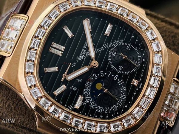 (PF Factory) Patek Philippe Nautilus Moonphase 5724 Watch Rose Gold Black Dial 2