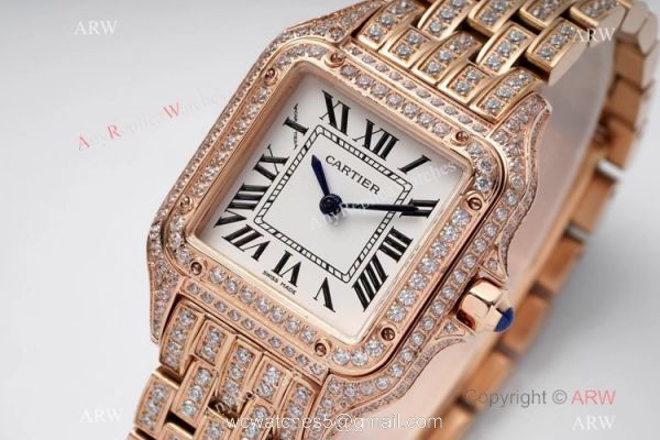 AC Factory Swiss Copy Panthere De Cartier Watch 27mm Rose Gold Full Diamonds 2