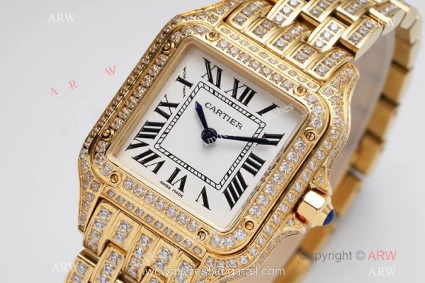AC Factory Swiss Copy Panthere De Cartier Watch 27mm Yellow Gold Diamond 2