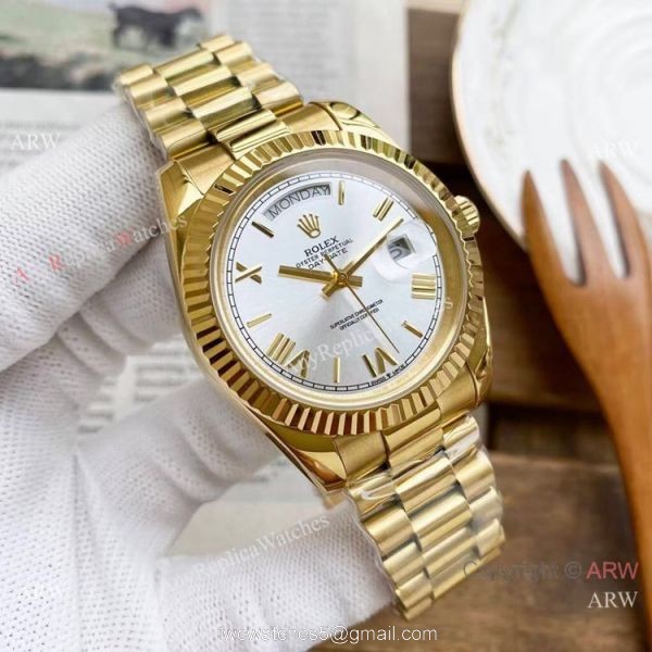 Copy Rolex DayDate Watches Yellow Gold President Gray Dial 40mm 2