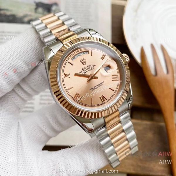 Copy Rolex Day-Date President Watches 2-Tone Rose Gold Green Dial 40mm 2