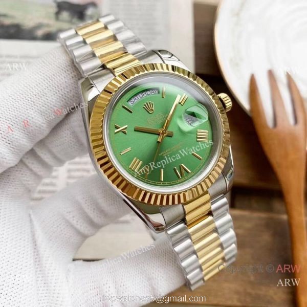 Copy Rolex Day Date 40mm Watches Chocolate Dial Two Tone Presidential Band 2