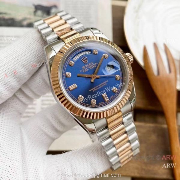 Replica Rolex Day Date 40mm Watches Two Tone Rose Gold New Dial 2