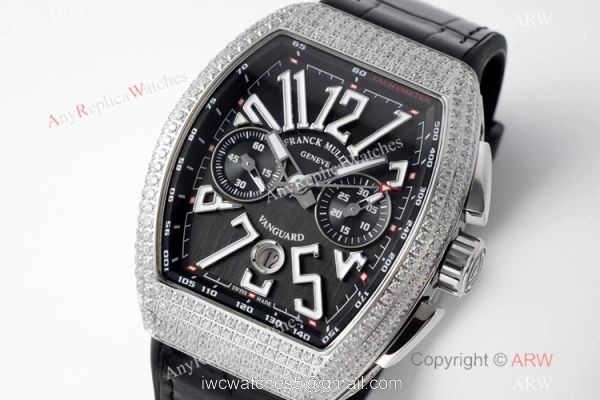Swiss Grade 1 Replica Franck Muller Vanguard Yachting V45 Seagull 7750 Watch Diamond Case Black Dial 2