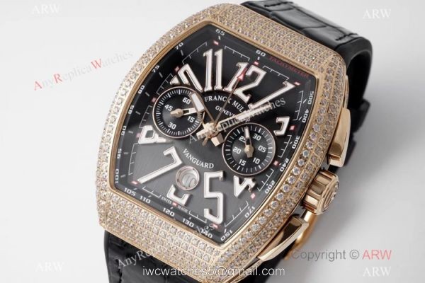 Swiss Grade One Copy Franck Muller Vanguard Yachting V45 Seagull 7750 Watch Rose Gold Diamond Case 2