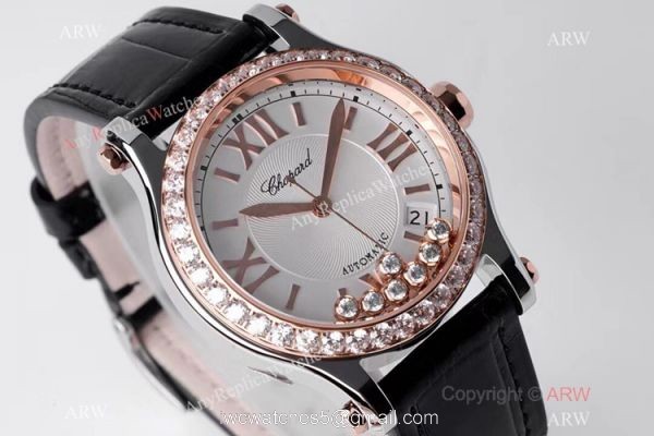 AF Factory Chopard Happy Sport 36mm Watch Black Leather Strap 2