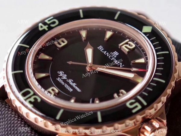ZF Factory Swiss Replica Blancpain Fifty Fathoms Watch Black Dial Rose Gold 2
