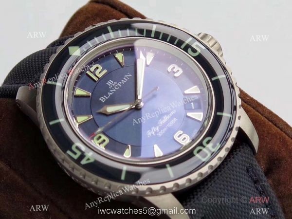 ZF Factory Swiss Replica Blancpain Fifty Fathoms Watch Blue Dial Leather Strap 2