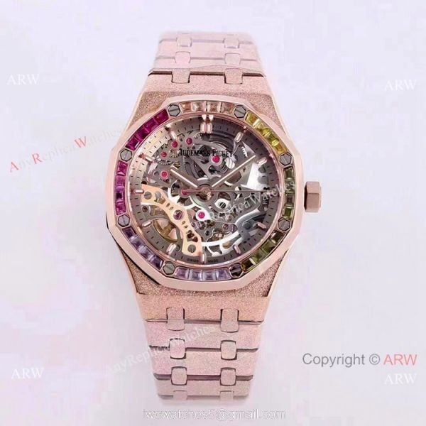 New Copy Audemars Piguet Royal Oak Lady Watches Frosted Gold Skeleton Face 37mm 2
