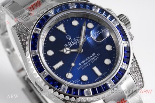 (ROF)Swiss Grade 1:1 Replica Rolex Submariner Royal blue Diamond Watch Custom Made Watches 2