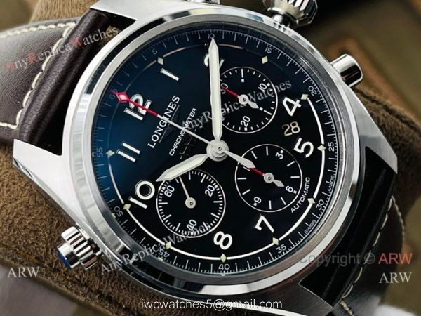 CF Factory 1:1 Copy Longines Spirit ETA7753 Chronograph Watch Brown Leather Strap 2