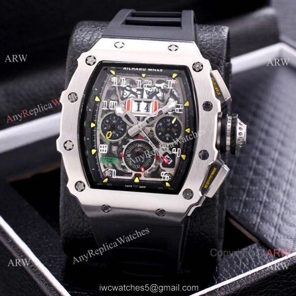 AAA Quality Richard Mille Flyback RM11 Yellow Strap Stainless Steel Watch 2