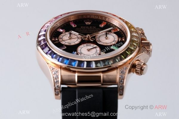 BL Factory Swiss Replica Rolex Daytona Cal.4130 Rose Gold Rainbow Oysterflex Rubber Strap 2