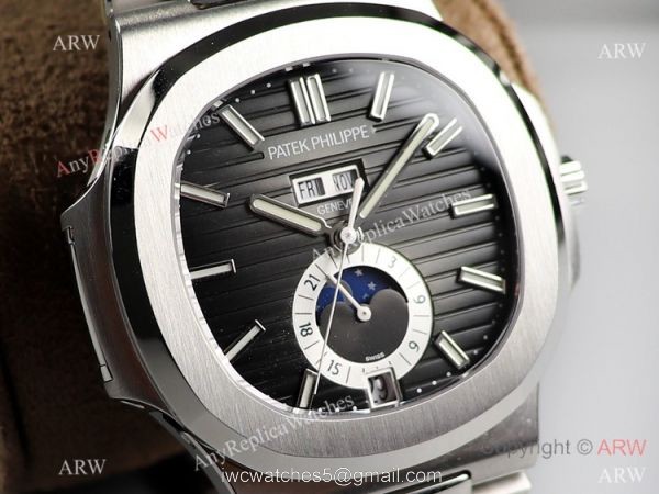 GR Factory Patek Philippe Nautilus Annual Calendar Moonphase Watch Black Dial 2