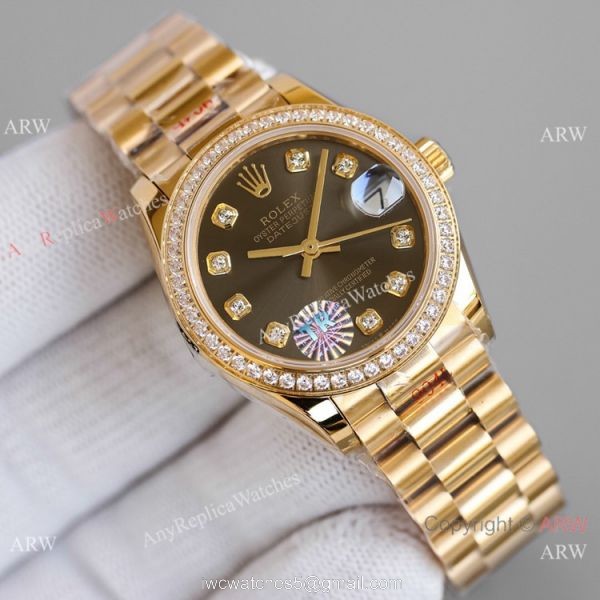 TR Factory 904L Steel Rolex Datejust 31mm Watch President Yellow Gold Diamond Bezel 2