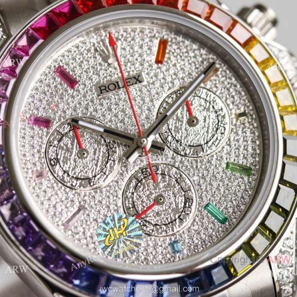 2021 NEW! JH Swiss Rolex Daytona 7750 Watch Rainbow Stainless Steel Full Diamond Face 2