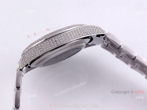 Fully Iced Out Rolex Datejust 126334 Black Dial Oyster Bracelet Replica Watches 2
