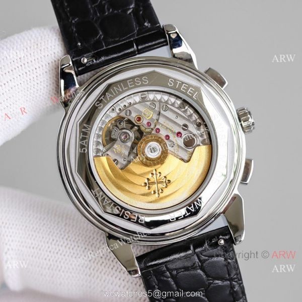 JH Swiss Copy Patek Philippe Perpetual Calendar Chronograph Watch SS Black Dial 2