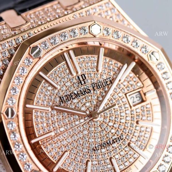 Full Diamonds Audemars Piguet Royal Oak 15400 Rose Gold Automatic Watch 41mm Replica 2
