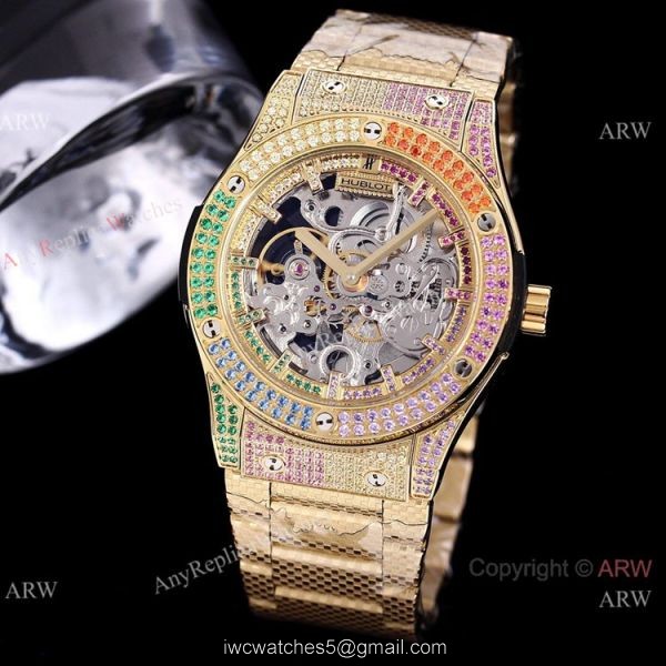 Replica Silver Hublot Skeleton Rainbow Watch 45mm for men 2