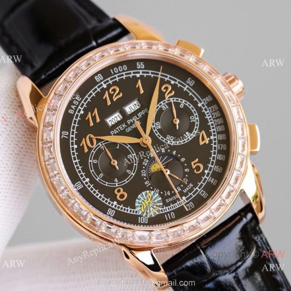 JH Swiss Replica Patek Philippe Perpetual Calendar Chronograph 5270z Watch Rose Gold Diamond Bezel 2