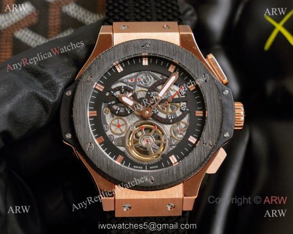 2021 Copy Hublot Big Bang Tourbillon 45mm Watches Rose Gold White Face 2