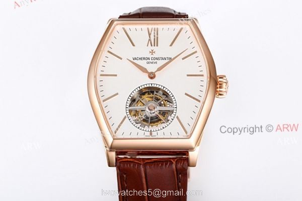 New Vacheron Constantin Malte Real Tourbillon Rose Gold White Face Brown Leather Strap Swiss Replica Watches 2