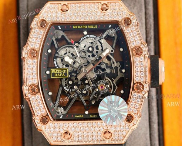 (RM Factory) Rose Gold Richard Mille RM35-01 Replica Watch With Diamonds 2