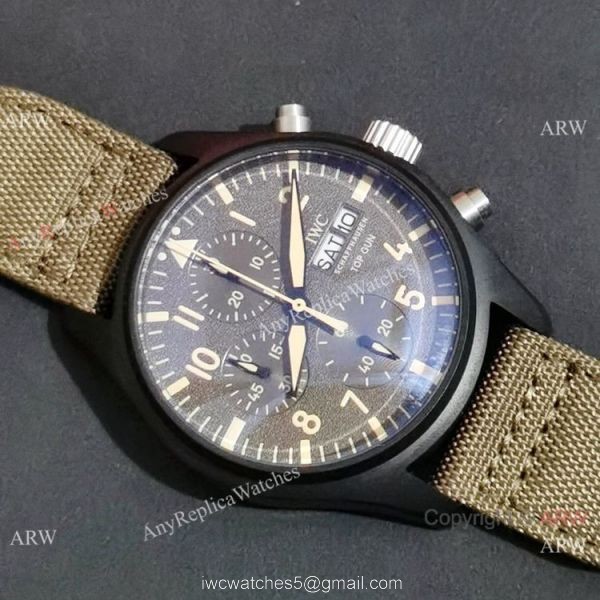 New Clone IWC Pilots Quartz Green fabric Leather Strap Watch 2