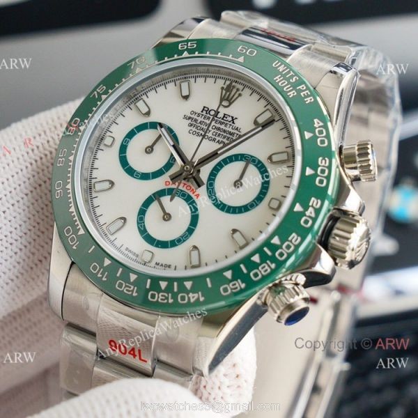 Swiss Grade One Replica Rolex Cosmograph Daytona ETA7750 Watch White and Green 2