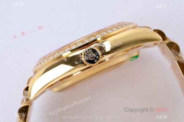 (EW) Swiss Copy Rolex Day Date Watch 36 Yellow Gold Center Diamond Strap 2