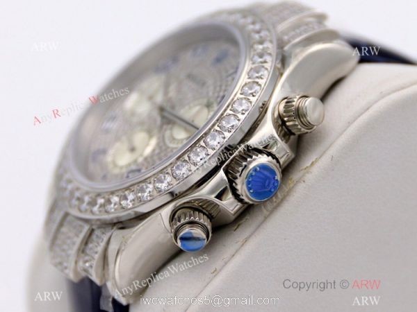 R7 Swiss Replica Rolex Cosmograph Daytona Paved Diamond Watch Blue Leather Strap 2