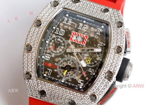 New Richard Mille 011-FM Diamond Watch In Red Rubber Band High End Replica 2