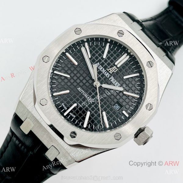 Best Quality Audemars Piguet Royal Oak Autoamtic Watch Black Leather Strap 2