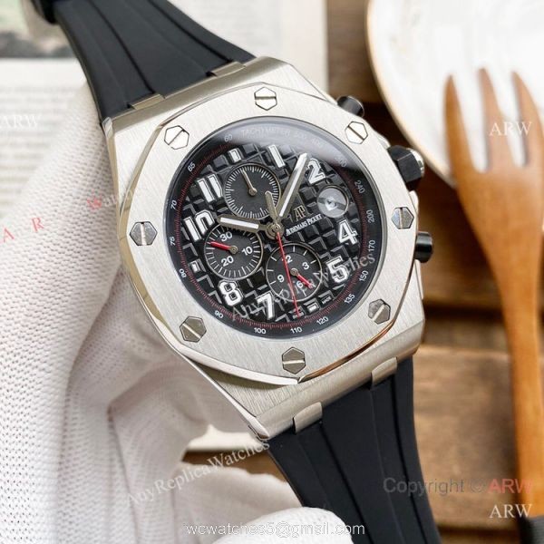 Knockoff Audemars Piguet Royal Oak Offshore 26470 Watches SS White Rubber Strap Automatic 2